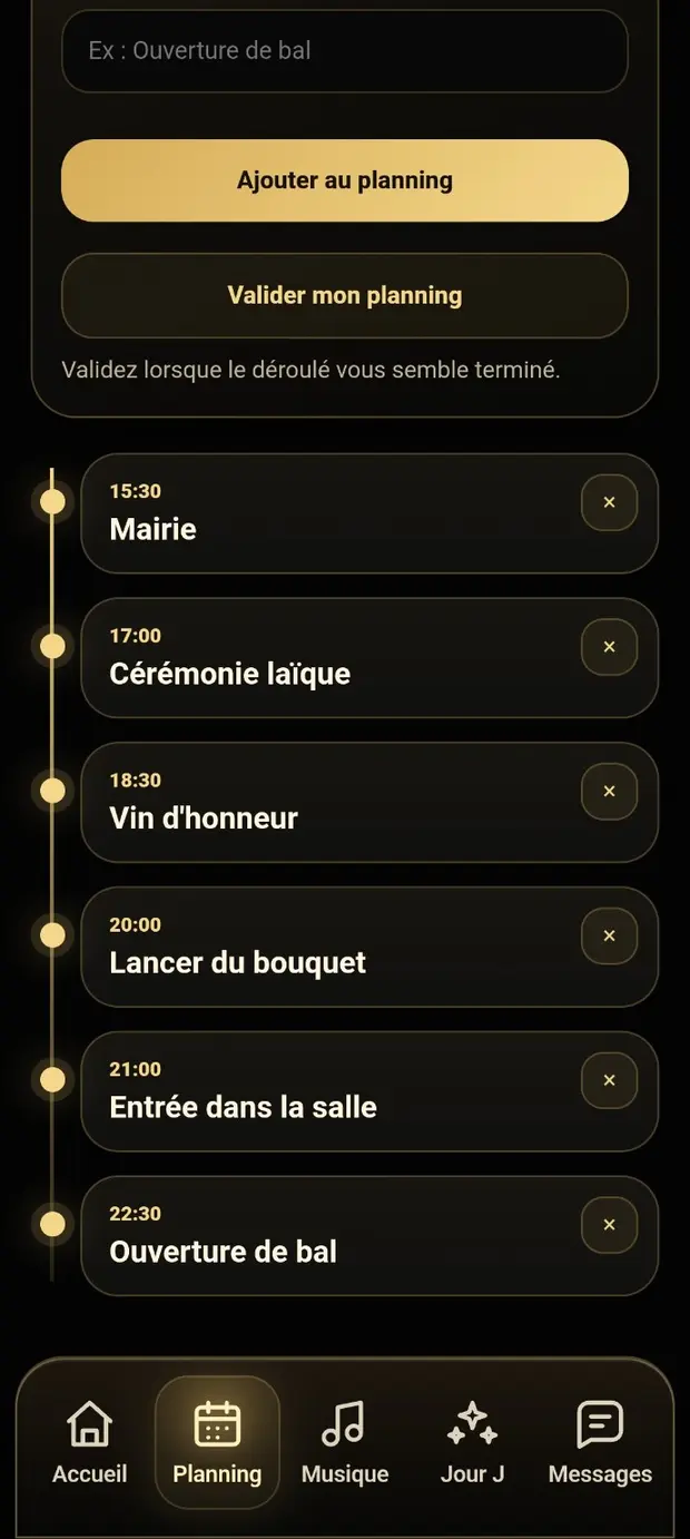 Planning du mariage dans My Wedding Portal